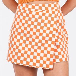 Orange and White Checkered Mini Skirt